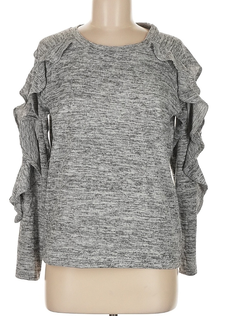 august silk Gray Ruffle Sleeve Pullover